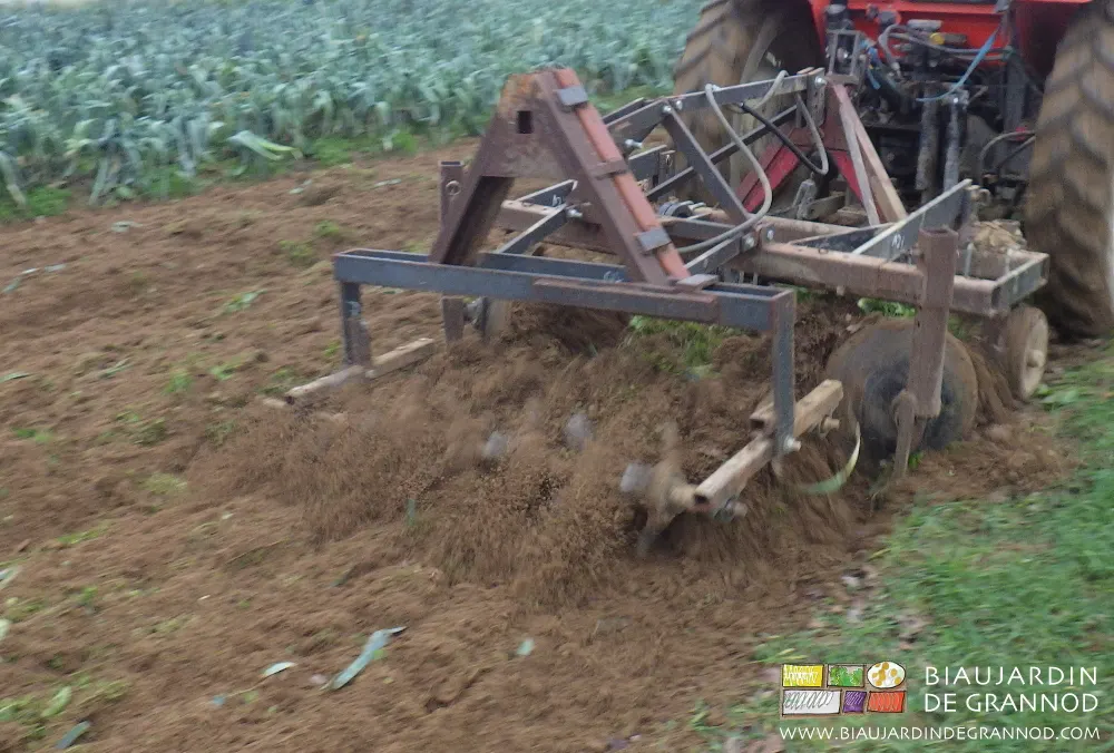Passage de cultibutte auto-construit complété par la houe à bêches.